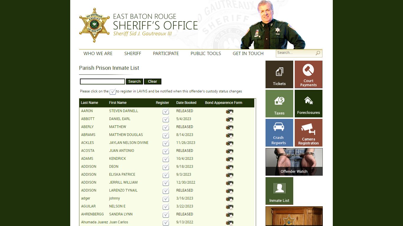 Parish Prison Inmate List - EBR Sheriff's Office